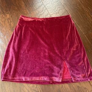 Pink Lily Velvet Mini Skirt with Front Slit - burgundy